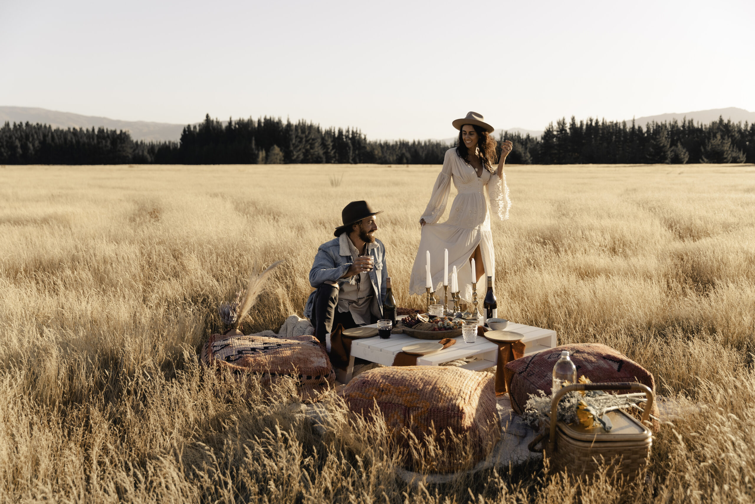 Romantic picnic set up in the long grass - Elopement Packages Queenstown